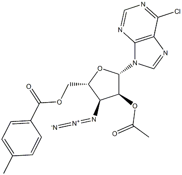 6-Chloro-9-[2-O-acetyl-5-O-(p-toluoyl)-3-azido-3-deoxy-beta-L-ribofuranosyl]-9H-purine 结构式