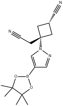 (1r,3r)-3-(cyanomethyl)-3-(4-(4,4,5,5-tetramethyl-1,3,2-dioxaborolan-2-yl)-1H-pyrazol-1-yl)cyclobutane-1-carbonitrile 结构式