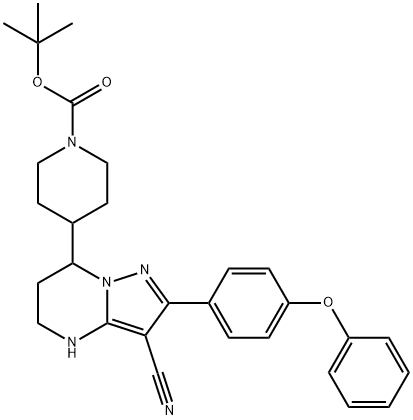 tert-butyl 4-(3-cyano-2-(4-phenoxyphenyl)-4,5,6,7-tetrahydropyrazolo[1,5-a]pyrimidin-7-yl)piperidine-1-carboxylate 结构式