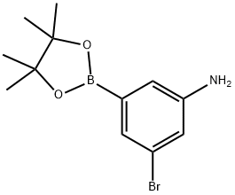 3-溴-5-(4,4,5,5-四甲基-1,3,2-二氧硼杂环戊烷-2-基)苯胺 结构式