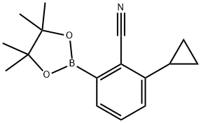 2-cyclopropyl-6-(4,4,5,5-tetramethyl-1,3,2-dioxaborolan-2-yl)benzonitrile 结构式