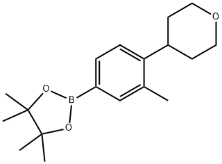 4,4,5,5-tetramethyl-2-(3-methyl-4-(tetrahydro-2H-pyran-4-yl)phenyl)-1,3,2-dioxaborolane 结构式