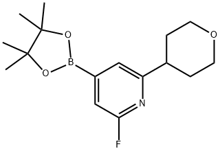2-fluoro-6-(tetrahydro-2H-pyran-4-yl)-4-(4,4,5,5-tetramethyl-1,3,2-dioxaborolan-2-yl)pyridine 结构式