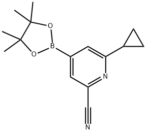 6-cyclopropyl-4-(4,4,5,5-tetramethyl-1,3,2-dioxaborolan-2-yl)picolinonitrile 结构式