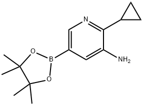 2-cyclopropyl-5-(4,4,5,5-tetramethyl-1,3,2-dioxaborolan-2-yl)pyridin-3-amine 结构式