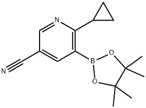 2-Cyclopropyl-5-cyanopyridine-3-boronic acid pinacol ester 结构式