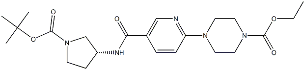4-(5-{[((3R)-1-叔丁氧羰基吡咯烷-3-基]氨基甲酰基}吡啶-2-基)哌嗪-1-甲酸乙酯 结构式