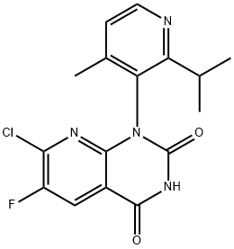 7-氯-6-氟-1-(2-异丙基-4-甲基吡啶-3-基)吡啶并[2,3-D]嘧啶-2,4(1H,3H)-二酮 结构式