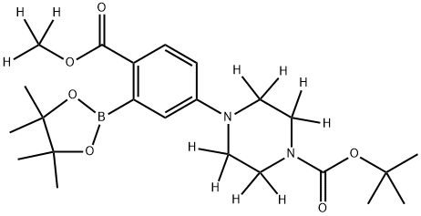 tert-butyl 4-(4-((methoxy-d3)carbonyl)-3-(4,4,5,5-tetramethyl-1,3,2-dioxaborolan-2-yl)phenyl)piperazine-1-carboxylate-2,2,3,3,5,5,6,6-d8 结构式