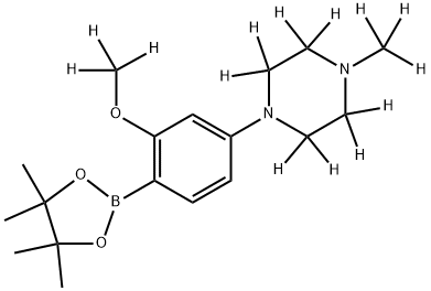 1-(3-(methoxy-d3)-4-(4,4,5,5-tetramethyl-1,3,2-dioxaborolan-2-yl)phenyl)-4-(methyl-d3)piperazine-2,2,3,3,5,5,6,6-d8 结构式