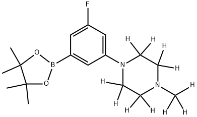 1-(3-fluoro-5-(4,4,5,5-tetramethyl-1,3,2-dioxaborolan-2-yl)phenyl)-4-(methyl-d3)piperazine-2,2,3,3,5,5,6,6-d8 结构式