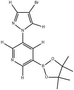 3-(4-bromo-1H-pyrazol-1-yl-3,5-d2)-5-(4,4,5,5-tetramethyl-1,3,2-dioxaborolan-2-yl)pyridine-2,4,6-d3 结构式