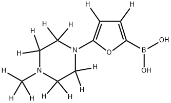 (5-(4-(methyl-d3)piperazin-1-yl-2,2,3,3,5,5,6,6-d8)furan-2-yl-3,4-d2)boronic acid 结构式