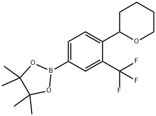 4,4,5,5-tetramethyl-2-(4-(tetrahydro-2H-pyran-2-yl)-3-(trifluoromethyl)phenyl)-1,3,2-dioxaborolane 结构式