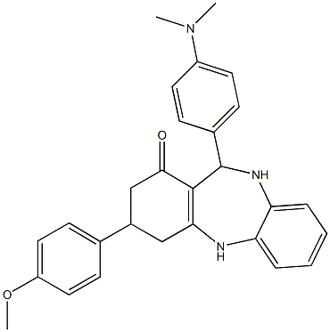 11-[4-(dimethylamino)phenyl]-3-(4-methoxyphenyl)-2,3,4,5,10,11-hexahydro-1H-dibenzo[b,e][1,4]diazepin-1-one 结构式
