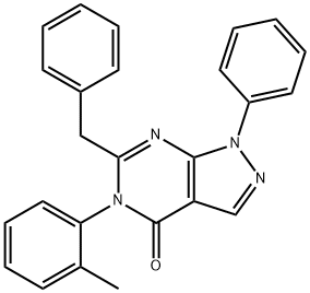 6-benzyl-5-(2-methylphenyl)-1-phenyl-1,5-dihydro-4H-pyrazolo[3,4-d]pyrimidin-4-one 结构式