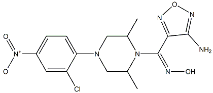 1-[(4-amino-1,2,5-oxadiazol-3-yl)(hydroxyimino)methyl]-4-{2-chloro-4-nitrophenyl}-2,6-dimethylpiperazine 结构式