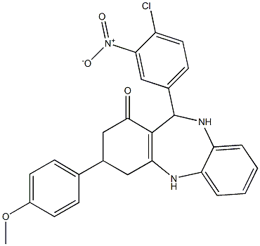 11-{4-chloro-3-nitrophenyl}-3-(4-methoxyphenyl)-2,3,4,5,10,11-hexahydro-1H-dibenzo[b,e][1,4]diazepin-1-one 结构式
