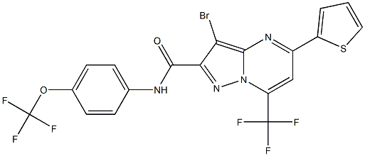 3-bromo-5-(2-thienyl)-N-[4-(trifluoromethoxy)phenyl]-7-(trifluoromethyl)pyrazolo[1,5-a]pyrimidine-2-carboxamide 结构式