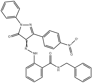 N-benzyl-2-{2-[3-(4-nitrophenyl)-5-oxo-1-phenyl-1,5-dihydro-4H-pyrazol-4-ylidene]hydrazino}benzamide 结构式