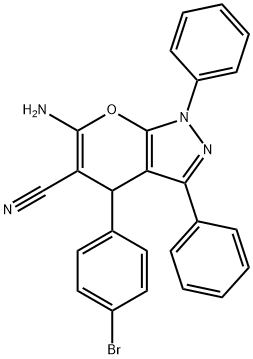 6-amino-4-(4-bromophenyl)-1,3-diphenyl-1,4-dihydropyrano[2,3-c]pyrazole-5-carbonitrile 结构式
