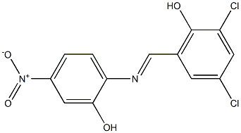 2,4-dichloro-6-{[(2-hydroxy-4-nitrophenyl)imino]methyl}phenol 结构式