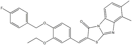 2-{3-ethoxy-4-[(4-fluorobenzyl)oxy]benzylidene}-7,8-dimethyl[1,3]thiazolo[3,2-a]benzimidazol-3(2H)-one 结构式