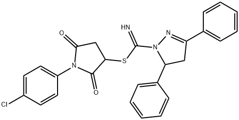 1-(4-chlorophenyl)-2,5-dioxo-3-pyrrolidinyl 3,5-diphenyl-4,5-dihydro-1H-pyrazole-1-carbimidothioate 结构式