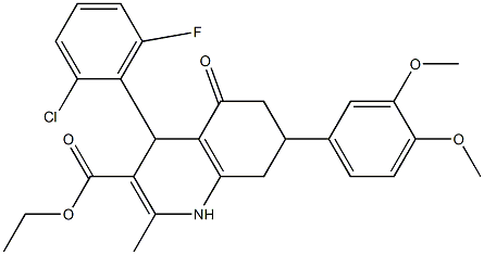 ethyl 7-[3,4-bis(methyloxy)phenyl]-4-(2-chloro-6-fluorophenyl)-2-methyl-5-oxo-1,4,5,6,7,8-hexahydroquinoline-3-carboxylate 结构式