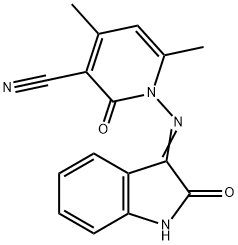 4,6-dimethyl-2-oxo-1-[(2-oxo-1,2-dihydro-3H-indol-3-ylidene)amino]-1,2-dihydro-3-pyridinecarbonitrile 结构式