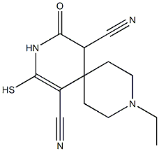 9-ethyl-4-oxo-2-sulfanyl-3,9-diazaspiro[5.5]undec-1-ene-1,5-dicarbonitrile 结构式