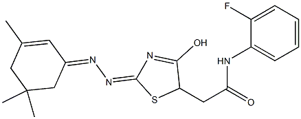 N-(2-fluorophenyl)-2-{4-hydroxy-2-[(3,5,5-trimethyl-2-cyclohexen-1-ylidene)hydrazono]-2,5-dihydro-1,3-thiazol-5-yl}acetamide 结构式