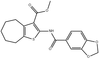 methyl 2-[(1,3-benzodioxol-5-ylcarbonyl)amino]-5,6,7,8-tetrahydro-4H-cyclohepta[b]thiophene-3-carboxylate 结构式