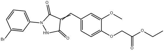 ethyl (4-{[1-(3-bromophenyl)-3,5-dioxo-4-pyrazolidinylidene]methyl}-2-methoxyphenoxy)acetate 结构式