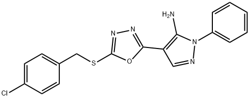 4-{5-[(4-chlorobenzyl)sulfanyl]-1,3,4-oxadiazol-2-yl}-1-phenyl-1H-pyrazol-5-amine 结构式