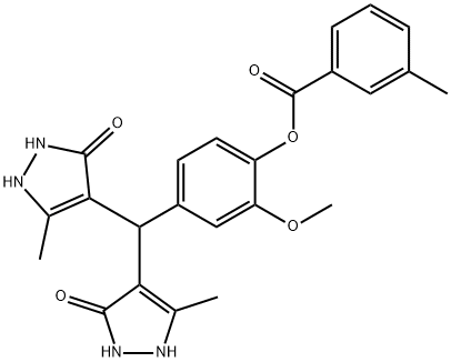 4-[bis(5-hydroxy-3-methyl-1H-pyrazol-4-yl)methyl]-2-methoxyphenyl 3-methylbenzoate 结构式