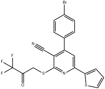 4-(4-bromophenyl)-6-(2-thienyl)-2-[(3,3,3-trifluoro-2-oxopropyl)sulfanyl]nicotinonitrile 结构式