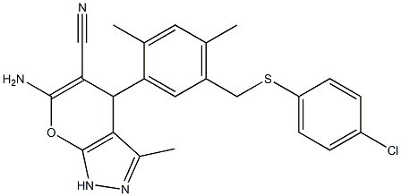 6-amino-4-(5-{[(4-chlorophenyl)sulfanyl]methyl}-2,4-dimethylphenyl)-3-methyl-1,4-dihydropyrano[2,3-c]pyrazole-5-carbonitrile 结构式