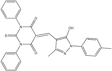 5-{[5-hydroxy-3-methyl-1-(4-methylphenyl)-1H-pyrazol-4-yl]methylene}-1,3-diphenyl-2-thioxodihydro-4,6(1H,5H)-pyrimidinedione 结构式