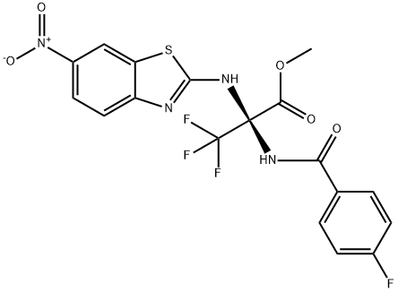 methyl 3,3,3-trifluoro-2-[(4-fluorobenzoyl)amino]-2-({6-nitro-1,3-benzothiazol-2-yl}amino)propanoate 结构式