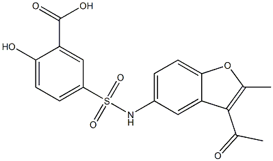 5-{[(3-acetyl-2-methyl-1-benzofuran-5-yl)amino]sulfonyl}-2-hydroxybenzoic acid 结构式