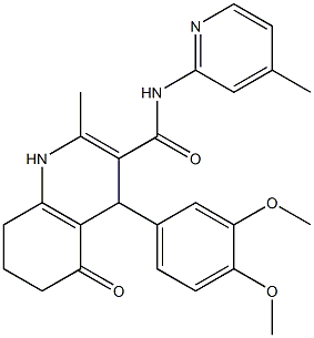 4-(3,4-dimethoxyphenyl)-2-methyl-N-(4-methyl-2-pyridinyl)-5-oxo-1,4,5,6,7,8-hexahydro-3-quinolinecarboxamide 结构式