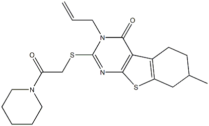 3-allyl-7-methyl-2-{[2-oxo-2-(1-piperidinyl)ethyl]sulfanyl}-5,6,7,8-tetrahydro[1]benzothieno[2,3-d]pyrimidin-4(3H)-one 结构式