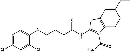 2-{[4-(2,4-dichlorophenoxy)butanoyl]amino}-6-ethyl-4,5,6,7-tetrahydro-1-benzothiophene-3-carboxamide 结构式