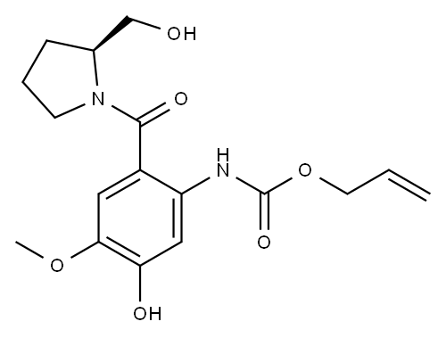 allyl 5-hydroxy-2-{[(S)-2-(hydroxymethyl)pyrrolidinyl]carbonyl}-4-methoxyphenylcarbamate 结构式
