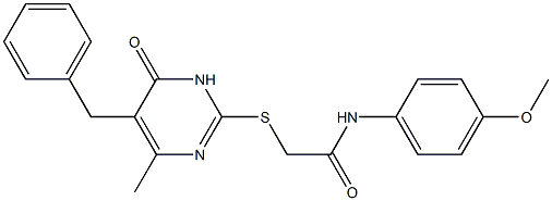 2-[(5-benzyl-4-methyl-6-oxo-1,6-dihydro-2-pyrimidinyl)sulfanyl]-N-(4-methoxyphenyl)acetamide 结构式