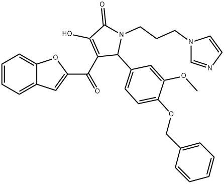 4-(1-benzofuran-2-ylcarbonyl)-5-[4-(benzyloxy)-3-methoxyphenyl]-3-hydroxy-1-[3-(1H-imidazol-1-yl)propyl]-1,5-dihydro-2H-pyrrol-2-one 结构式