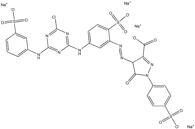 4-[[5-[[4-氯-6-[(3-磺苯基)氨基]-1,3,5-三嗪-2-基]氨基]-2-磺苯基]偶氮]-4,5-二氢-5-氧代-1-(4-磺苯基)-1H-吡唑-3-羧酸四钠盐 结构式
