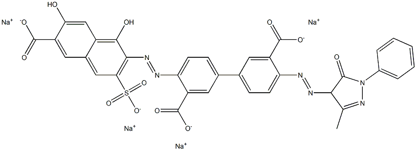[1,1'-Biphenyl]-3,3'-dicarboxylic acid, 4-[(6-carboxy-1,7-dihydroxy-3-sulfo-2-naphthalenyl)azo]-4'-[(4,5-dihydro-3-methyl-5-oxo-1-phenyl-1H-pyrazol-4-yl)azo]-, tetrasodium salt 结构式