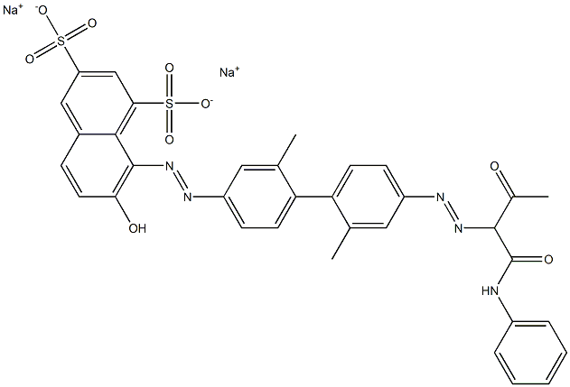 1,3-Naphthalenedisulfonic acid, 8-[[2,2'-dimethyl-4'-[[2-oxo-1-[(phenylamino)carbonyl]propyl]azo][1,1'-biphenyl]-4-yl]azo]-7-hydroxy-, disodium salt 结构式